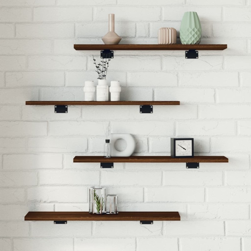 vidaXL Estantes pared 4 uds madera ingeniería marrón roble 60x10x1,5cm
