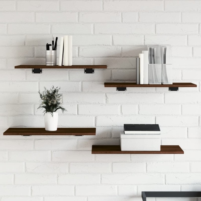 vidaXL Estantes pared 4 uds madera ingeniería marrón roble 60x30x1,5cm vidaXL Estantes pared 4 uds madera ingeniería marrón roble 60x30x1,5cm
