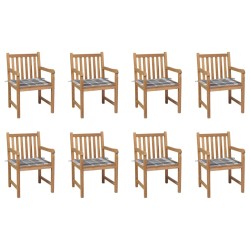 vidaXL Sillas de jardín 8 uds madera maciza teca cojines cuadros gris