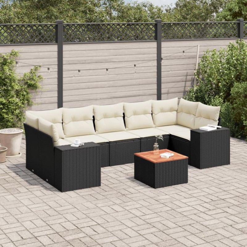 vidaXL Set de sofás de jardín 8 piezas y cojines ratán sintético negro vidaXL Set de sofás de jardín 8 piezas y cojines ratán sintético negro