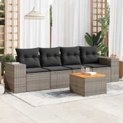 vidaXL Juego de sofás jardín con cojines 5 pzas ratán sintético gris