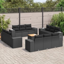 vidaXL Set de sofás de jardín y cojines 13 pzas ratán sintético negro