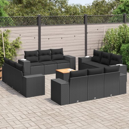 vidaXL Set de sofás de jardín y cojines 13 pzas ratán sintético negro