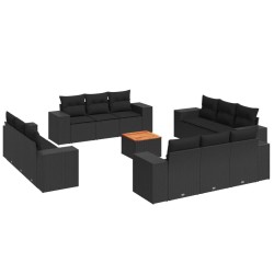 vidaXL Set de sofás de jardín y cojines 13 pzas ratán sintético negro