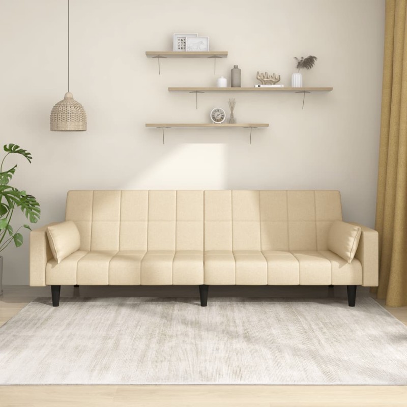 vidaXL Sofá cama de 2 plazas con dos almohadas tela color crema vidaXL Sofá cama de 2 plazas con dos almohadas tela color crema