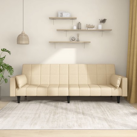 vidaXL Sofá cama de 2 plazas con dos almohadas tela color crema
