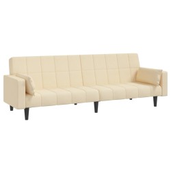 vidaXL Sofá cama de 2 plazas con dos almohadas tela color crema