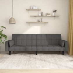 vidaXL Sofá cama de 2 plazas con dos almohadas tela gris oscuro