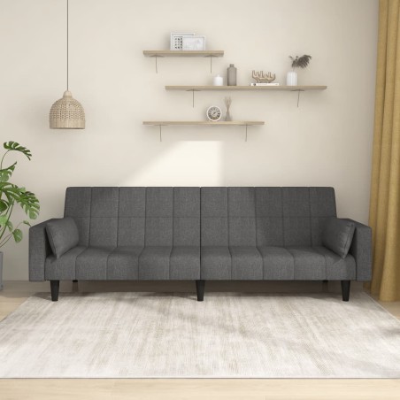 vidaXL Sofá cama de 2 plazas con dos almohadas tela gris oscuro