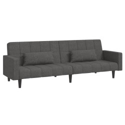 vidaXL Sofá cama de 2 plazas con dos almohadas tela gris oscuro