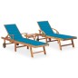 vidaXL Tumbonas con mesa y cojín 2 unidades madera maciza de teca vidaXL Tumbonas con mesa y cojín 2 unidades madera maciza de teca