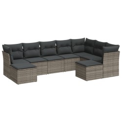 vidaXL Set de muebles de jardín 9 pzas y cojines ratán sintético gris