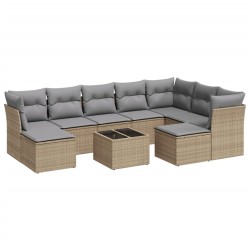 vidaXL Juego de sofás jardín con cojines beige 10 pzas ratán sintético