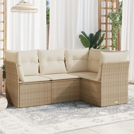 vidaXL Juego de sofás jardín con cojines 4 pzas ratán sintético beige