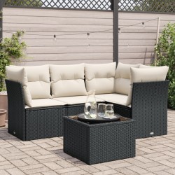 vidaXL Set de muebles de jardín 5 pzas y cojines ratán sintético negro