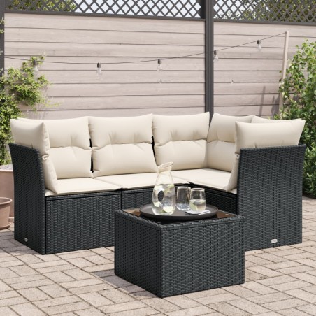 vidaXL Set de muebles de jardín 5 pzas y cojines ratán sintético negro