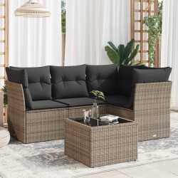 vidaXL Juego de sofás jardín con cojines 5 pzas ratán sintético gris
