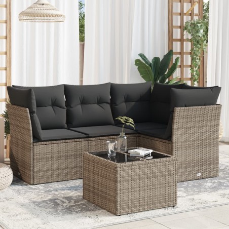 vidaXL Juego de sofás jardín con cojines 5 pzas ratán sintético gris