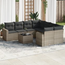 vidaXL Set de muebles de jardín 9 pzas y cojines ratán sintético gris