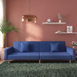 vidaXL Sofá cama de 2 plazas con dos almohadas tela azul
