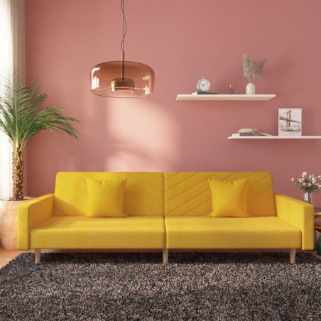 vidaXL Sofá cama de 2 plazas con dos almohadas tela color amarillo