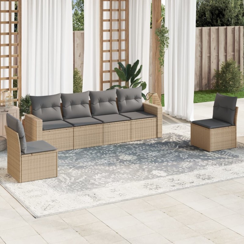 vidaXL Juego de sofás jardín con cojines 6 pzas ratán sintético beige vidaXL Juego de sofás jardín con cojines 6 pzas ratán sintético beige