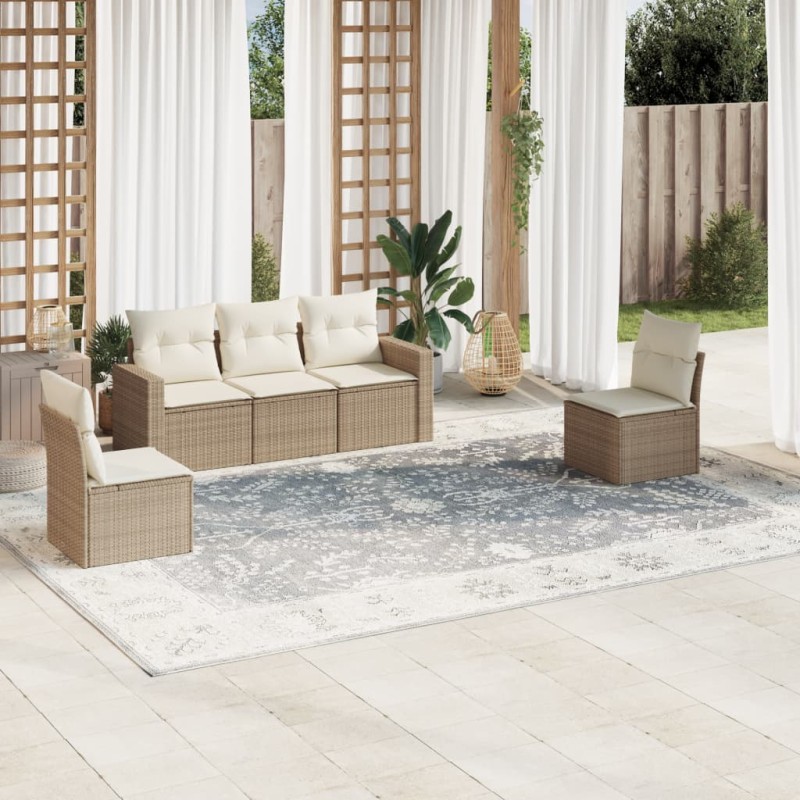 vidaXL Juego de sofás jardín con cojines 5 pzas ratán sintético beige vidaXL Juego de sofás jardín con cojines 5 pzas ratán sintético beige