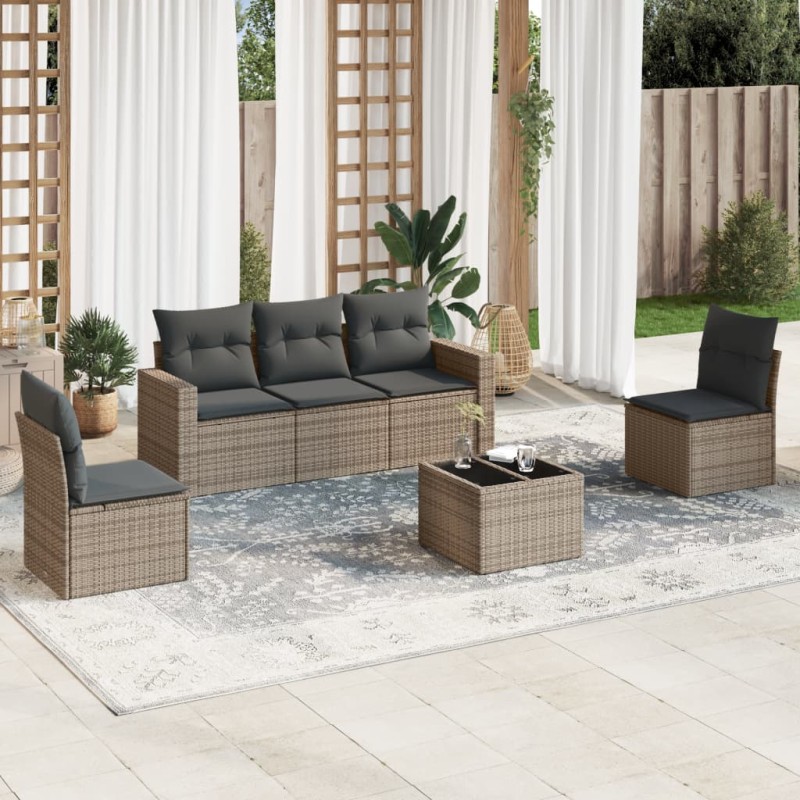 vidaXL Set de muebles de jardín 6 pzas y cojines ratán sintético gris