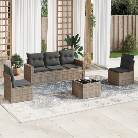 vidaXL Set de muebles de jardín 6 pzas y cojines ratán sintético gris