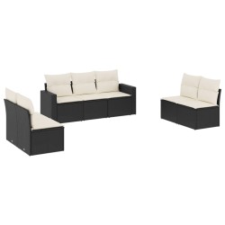 vidaXL Set de comedor de jardín 7 pzas y cojines ratán sintético negro