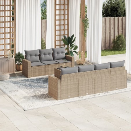vidaXL Juego de sofás de jardín con cojines beige 8 pzas ratán PE