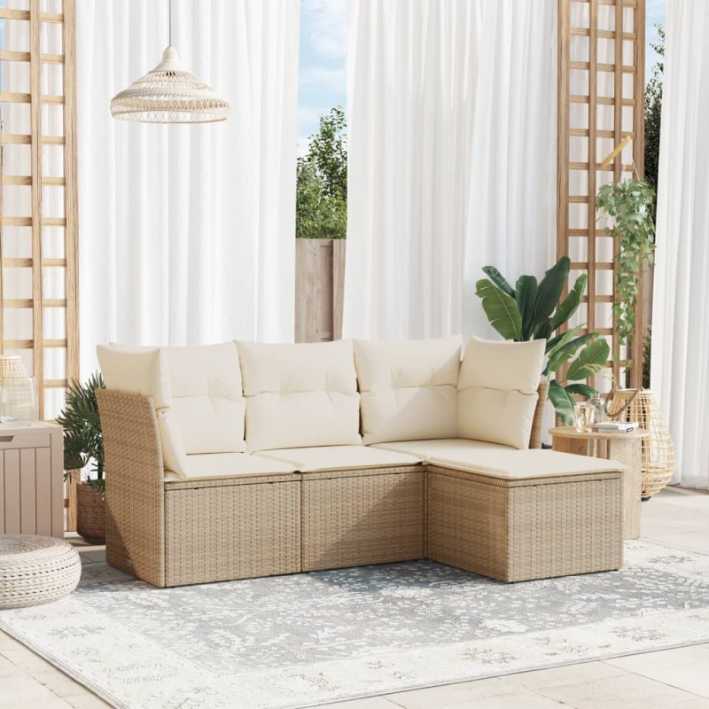 vidaXL Juego de sofás jardín con cojines 4 pzas ratán sintético beige vidaXL Juego de sofás jardín con cojines 4 pzas ratán sintético beige