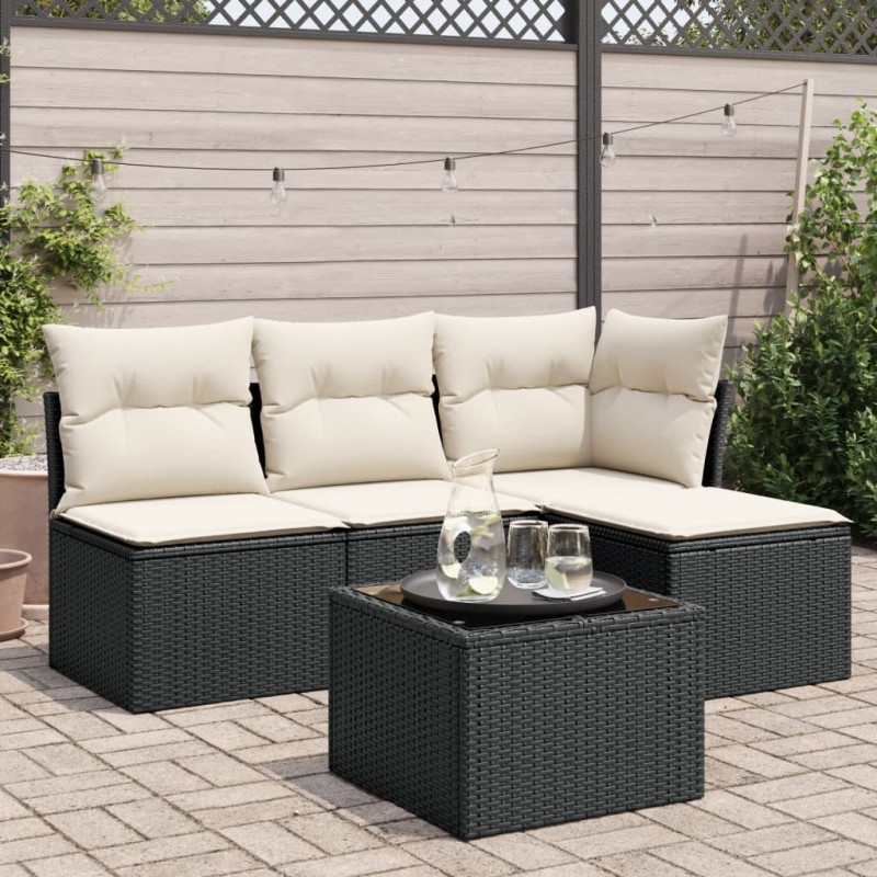 vidaXL Set de muebles de jardín 5 pzas y cojines ratán sintético negro