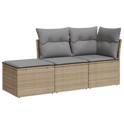 vidaXL Juego de sofás de jardín con cojines beige 3 pzas ratán PE