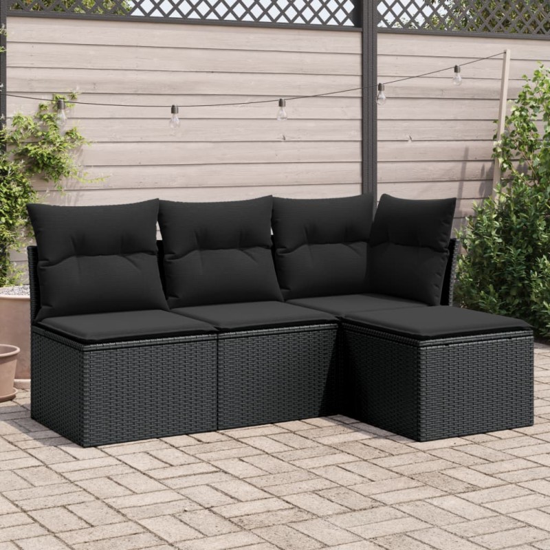 vidaXL Juego de sofás jardín 4 pzas con cojines ratán sintético negro vidaXL Juego de sofás jardín 4 pzas con cojines ratán sintético negro