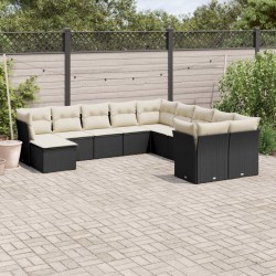 vidaXL Set de sofás de jardín 11 pzas y cojines ratán sintético negro