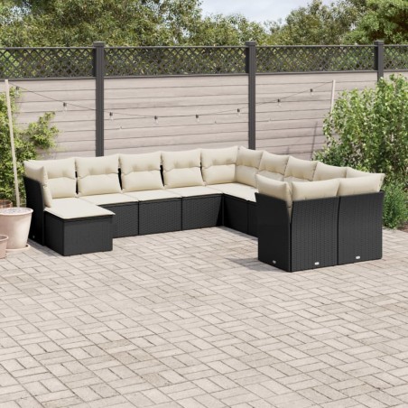 vidaXL Set de sofás de jardín 11 pzas y cojines ratán sintético negro