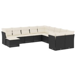 vidaXL Set de sofás de jardín 11 pzas y cojines ratán sintético negro