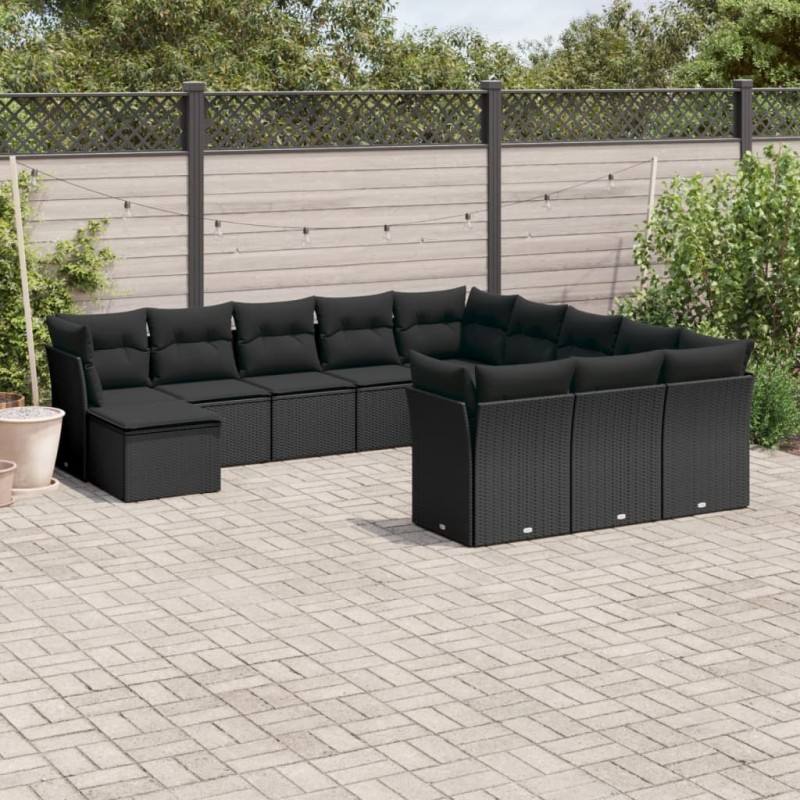 vidaXL Set de sofás de jardín 12 piezas cojines ratán sintético negro vidaXL Set de sofás de jardín 12 piezas cojines ratán sintético negro