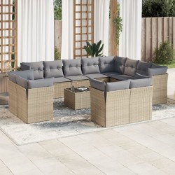 vidaXL Set sofás de jardín con cojines 13 pzas ratán sintético beige
