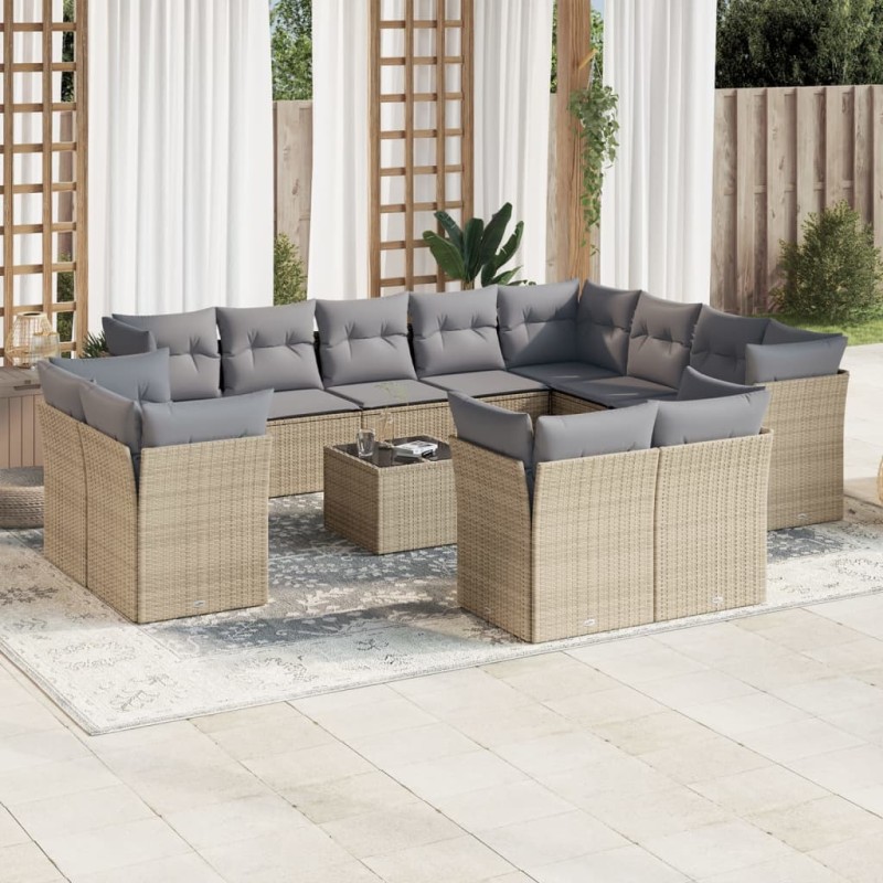 vidaXL Set sofás de jardín con cojines 13 pzas ratán sintético beige vidaXL Set sofás de jardín con cojines 13 pzas ratán sintético beige