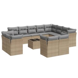 vidaXL Set sofás de jardín con cojines 13 pzas ratán sintético beige