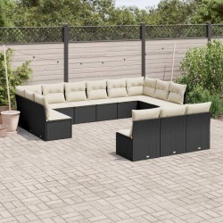 vidaXL Set de sofás de jardín y cojines 13 pzas ratán sintético negro