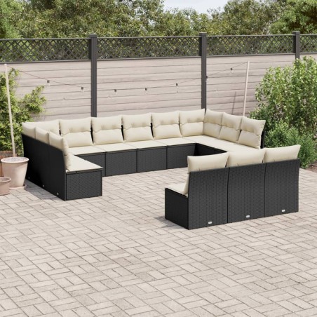 vidaXL Set de sofás de jardín y cojines 13 pzas ratán sintético negro