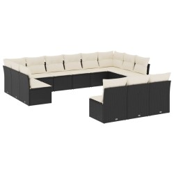 vidaXL Set de sofás de jardín y cojines 13 pzas ratán sintético negro
