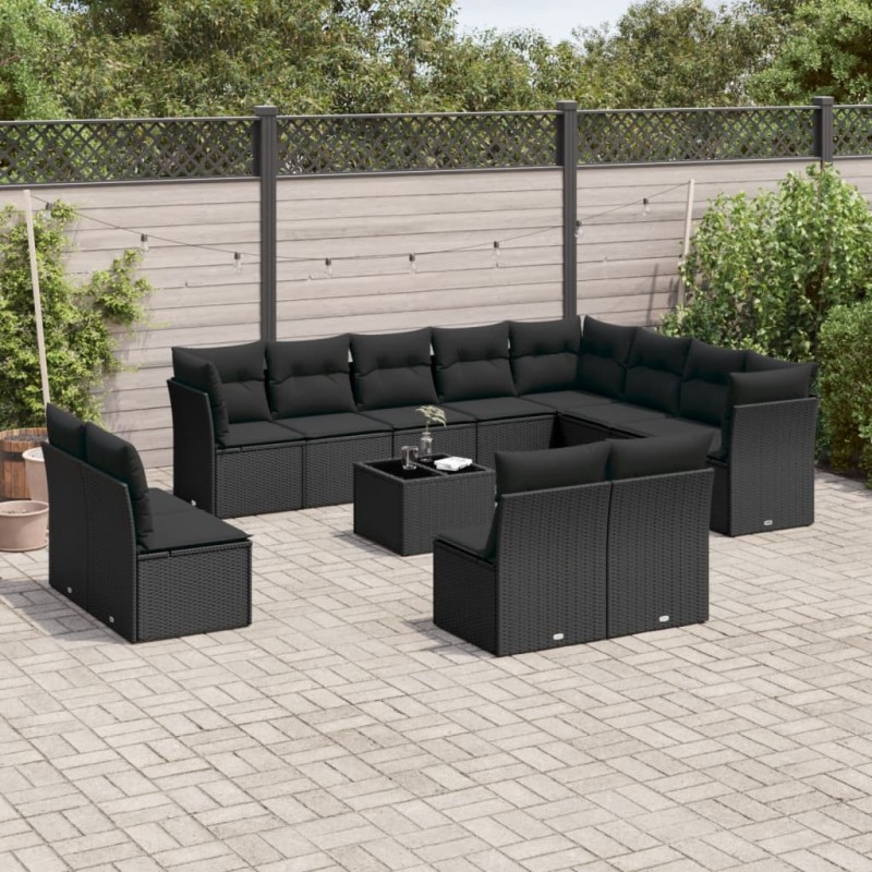 vidaXL Set de sofás de jardín y cojines 13 pzas ratán sintético negro vidaXL Set de sofás de jardín y cojines 13 pzas ratán sintético negro