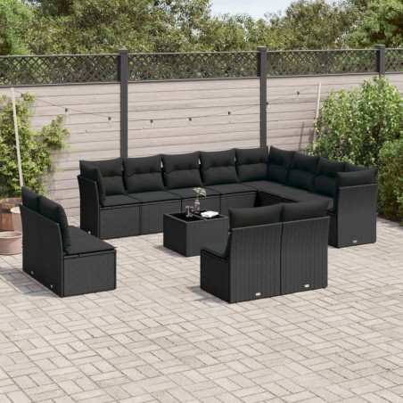vidaXL Set de sofás de jardín y cojines 13 pzas ratán sintético negro
