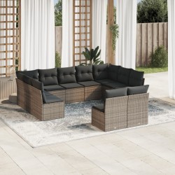 vidaXL Set de sofás de jardín 11 pzas y cojines ratán sintético gris