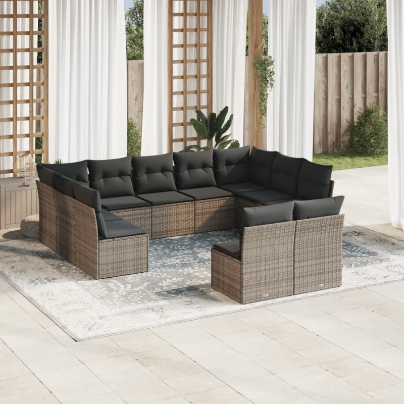 vidaXL Set de sofás de jardín 11 pzas y cojines ratán sintético gris vidaXL Set de sofás de jardín 11 pzas y cojines ratán sintético gris
