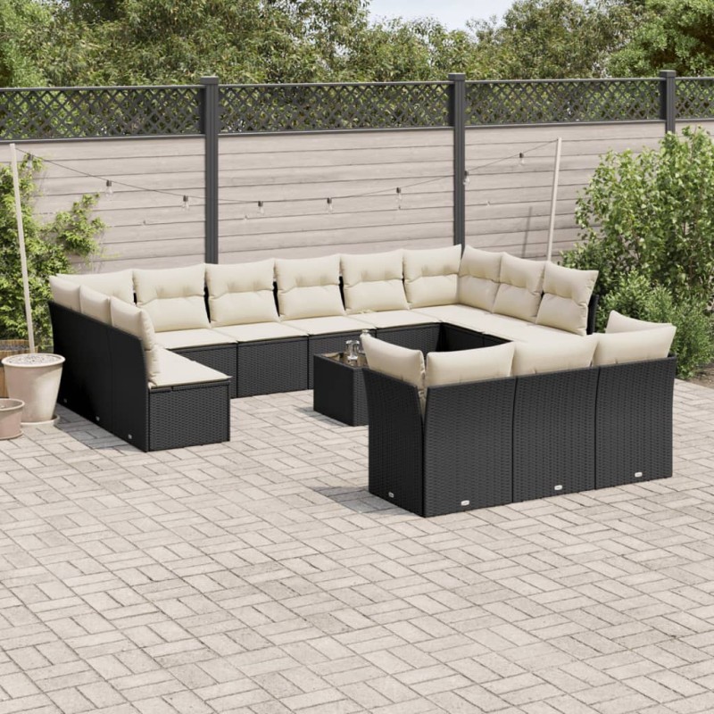 vidaXL Set sofás de jardín 14 pzas con cojines ratán sintético negro vidaXL Set sofás de jardín 14 pzas con cojines ratán sintético negro
